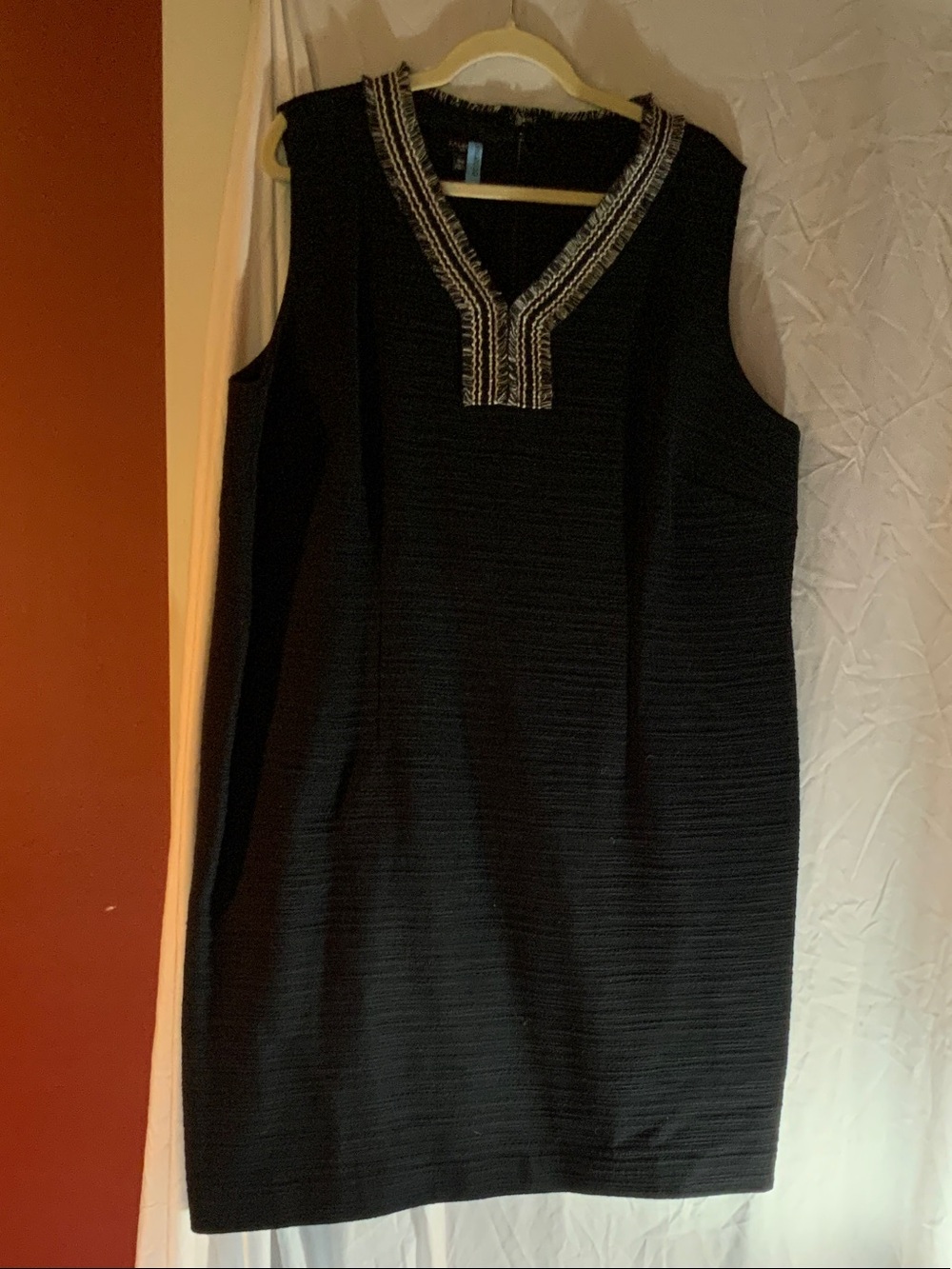 Talbots Black Sleeveless V-Neck Dress with Metallic Trim